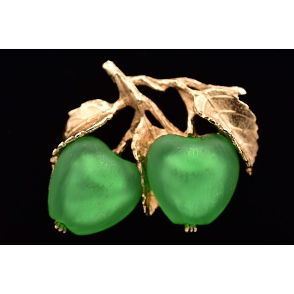 Napier Vintage Apple Pin Brooch Green Polished Fruits Brushed Gold Signed BinBP - Picture 1 of 12